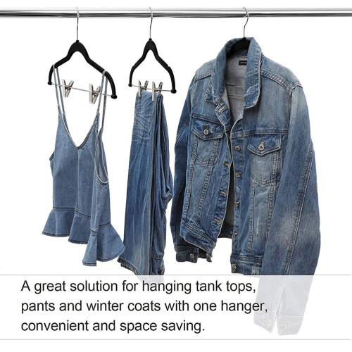 8 flockbeschichtete Kleiderbügel mit Haken und Clips, 1