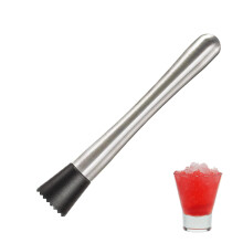 Cocktail Muddler 21cm Stainless Steel, Black Grooved Head Silver Handle, Fruit Muddler Kit for Pros and Amateurs