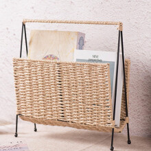 Hand-Woven Magazine Basket Hyacinth Holder Wicker Basket Shrinkable Decorative Magazine Storage Bin For Home Office Desk