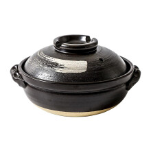 Handmade Ceramic Casserole With Lid - Stoneware Dolsot Pot, Heat-Resistant Earth Pot, Black, S/M/L