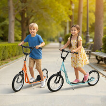 HOMCOM 90-96cm Kids Kick Scooter w/ Adjustable Handlebar Inflatable Wheels Blue