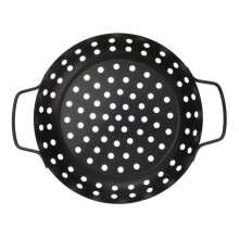Bbq Drain Pan Stovetop Grill Pan 29.7x22.7cm Nonstick With Lid Black Perforated Barbecue Pan Rotisserie Basket