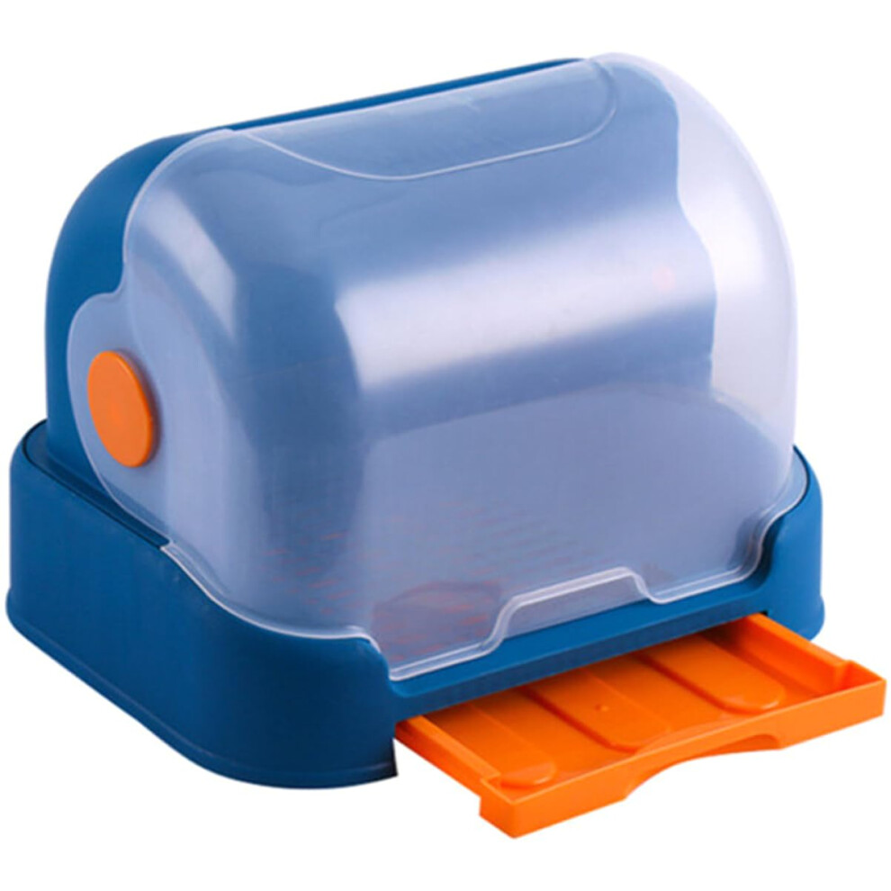Bottle Drying Box With Lid Blue Transparent Water Catch Tray Space Saving Kitchen Organizer