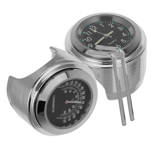 2pcs 22-25mm motorcycle handlebar dial clock thermometer black