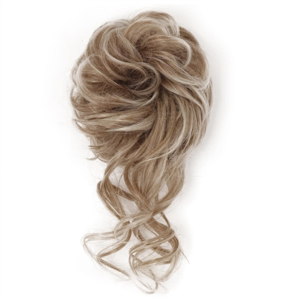 Unisex Hair Bun Extensions Synthetic Hair Bun Messy Chignon With Tassels Ponytail Wave Bun Elastic Rubber Band Scrunchies Color 27T613