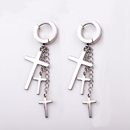 boucles d'oreilles en acier inoxydable style punk croix 2