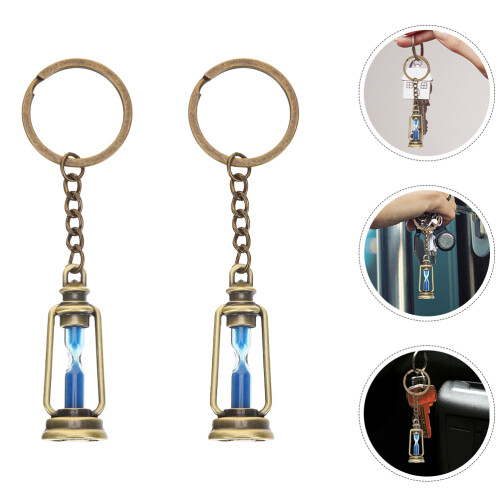 2pcs Car Keychains Hourglass Sand Timer Key Rings 1
