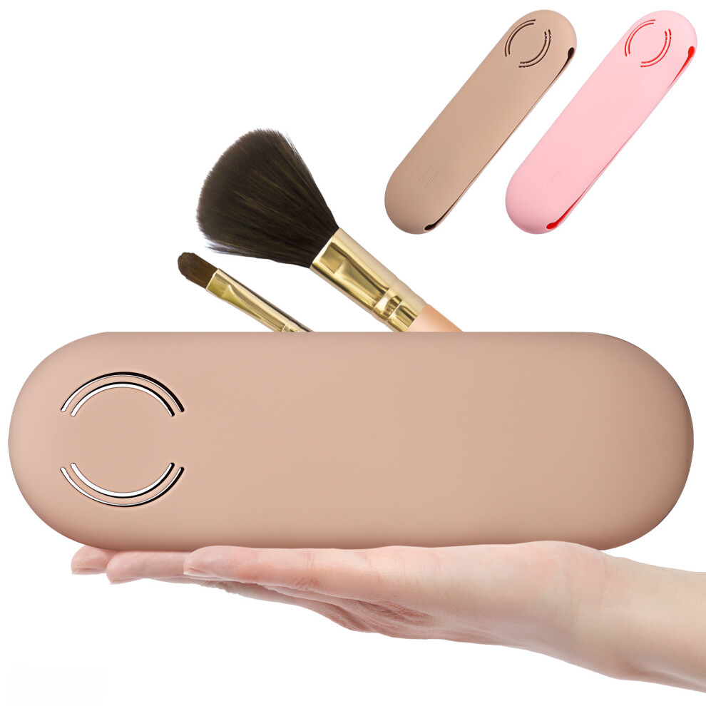 Ohphcall Khaki Travel Brush Holder Makeup Brush Travel Cases 2Pcs