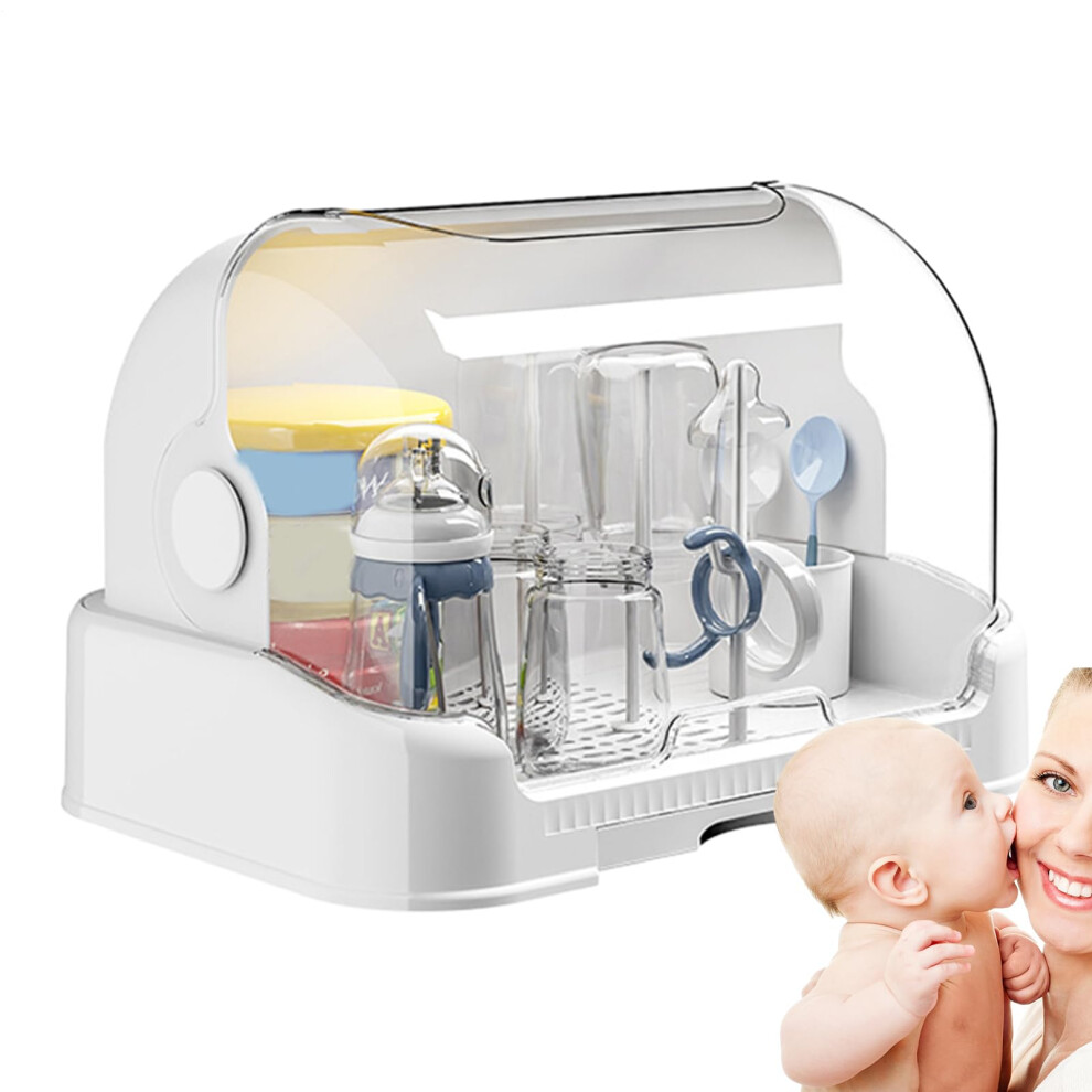 Toddler Bottles Storage Box Dustproof Drying Rack For Bottles Teats Cups With Bracket Durable Countertop Organizer White
