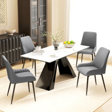 HOMCOM Set Of 2 Quilted PU Leather Dining Chairs w/ Metal Frame 4 Legs Grey