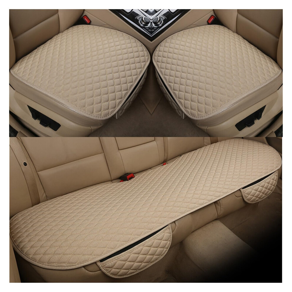 Waterproof Chair Pads Flax Fabric Car Seat Cover Front And Rear Breathable Universal Mat 3-Piece Set Beige 9354506442552