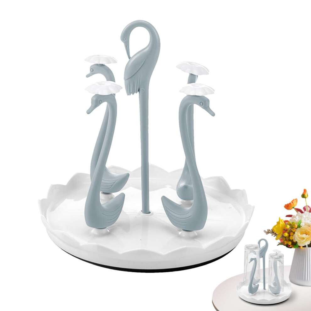Bottle Rack Dryer Swan Mugs Holder, Over-Sink Draining Rack, Space-Saving Kitchen Organizer, Four Cups Light/Blue