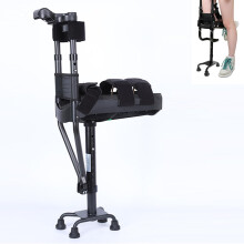 Hands Free Crutch Walker, Armrest & Leg Height Adjustable, Solid Quad Leg Design, 100 kg Capacity, Thick Knee Pad Left