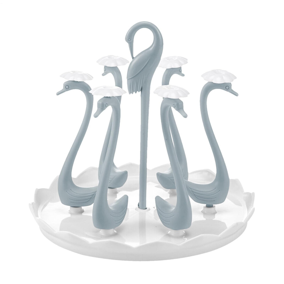 Bottle Drying Rack Swan Cups Dryer Stand 10.63 X 10.63 In Decorative Draining Organizer Countertop Six-Cup Light/Blue