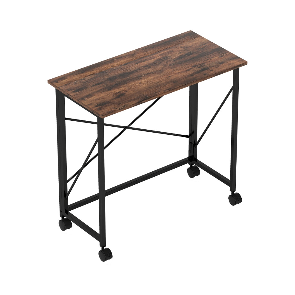 Mobile Folding Desk 80cm Rustic Brown - Wheeled Workstation with Foldable Design Robust Material Versatile Space-Efficient-image-OPC-PMCFKV8-NEW