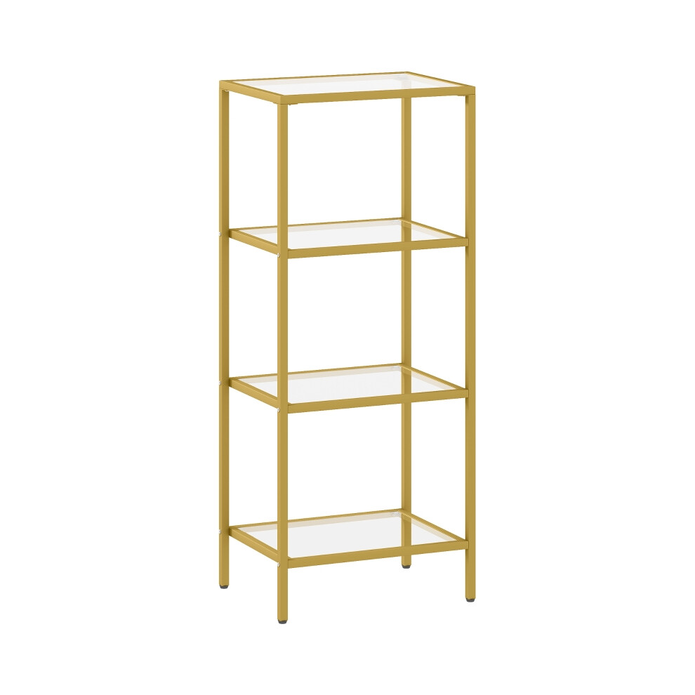 Gold Tone 4-Tier Glass Shelving Unit for Bedroom Living Room Vertical Storage Shelf with Modern Design Space Saving Organizer-image-OPC-PMCFM5N-NEW