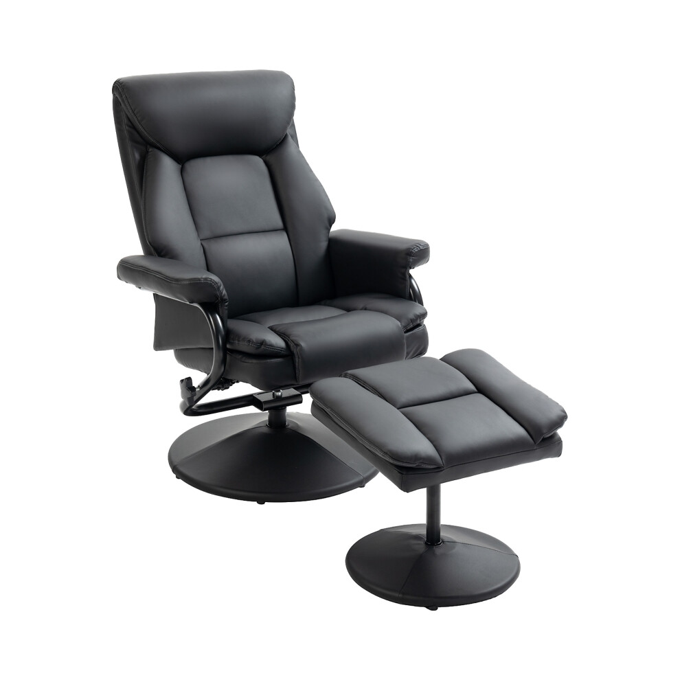 Black Swivel Recliner With Footstool - Upholstered Pu Leather Armchair With Steel Base For Living Room Bedroom Office - Homcom