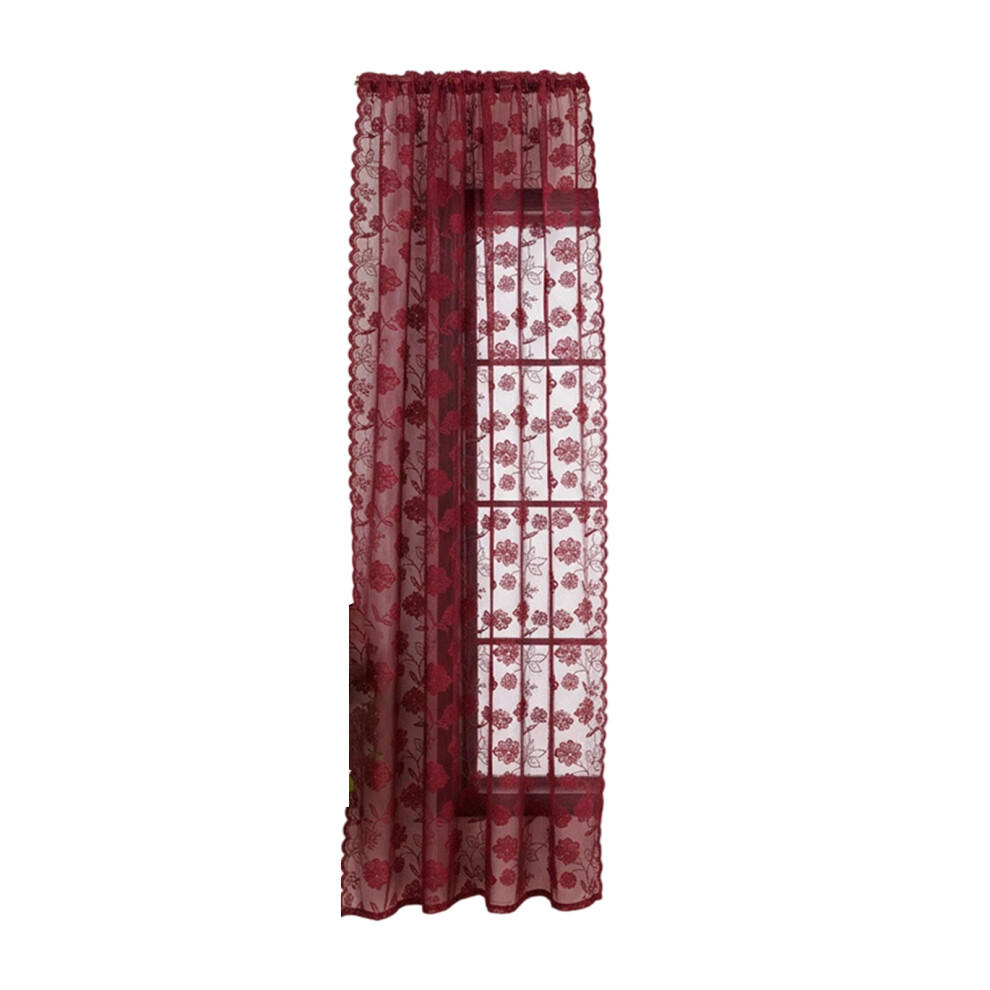 Artistic Embroidery Flower Pattern Window Curtain-140x200cm Red-image-OPC-PMCFVT7-NEW