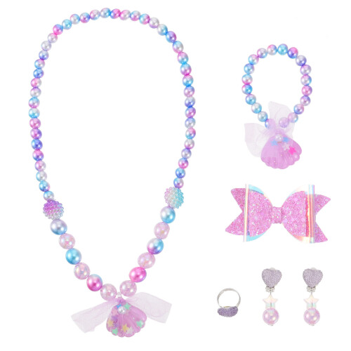 conjunto 6 peças: pulseiras, colares e infantil decorativos