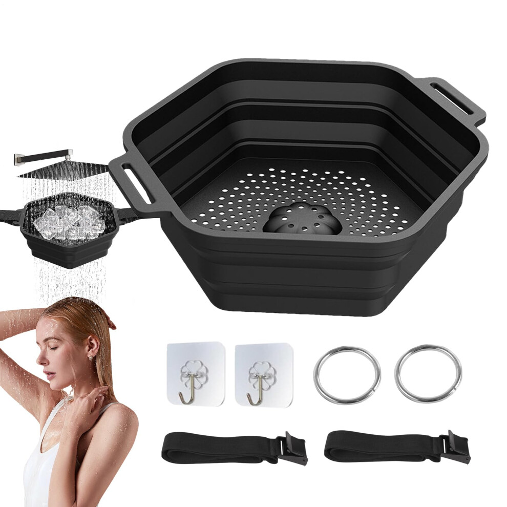 Ice Shower Silicone Water Chiller Foldable Ice Bath Attachment for Shower Head Black Athletes Recovery