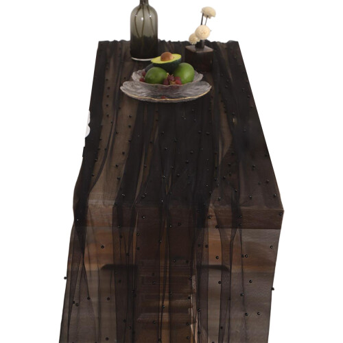 Nappe transparente délicate avec embellissements-140*220cm Noir