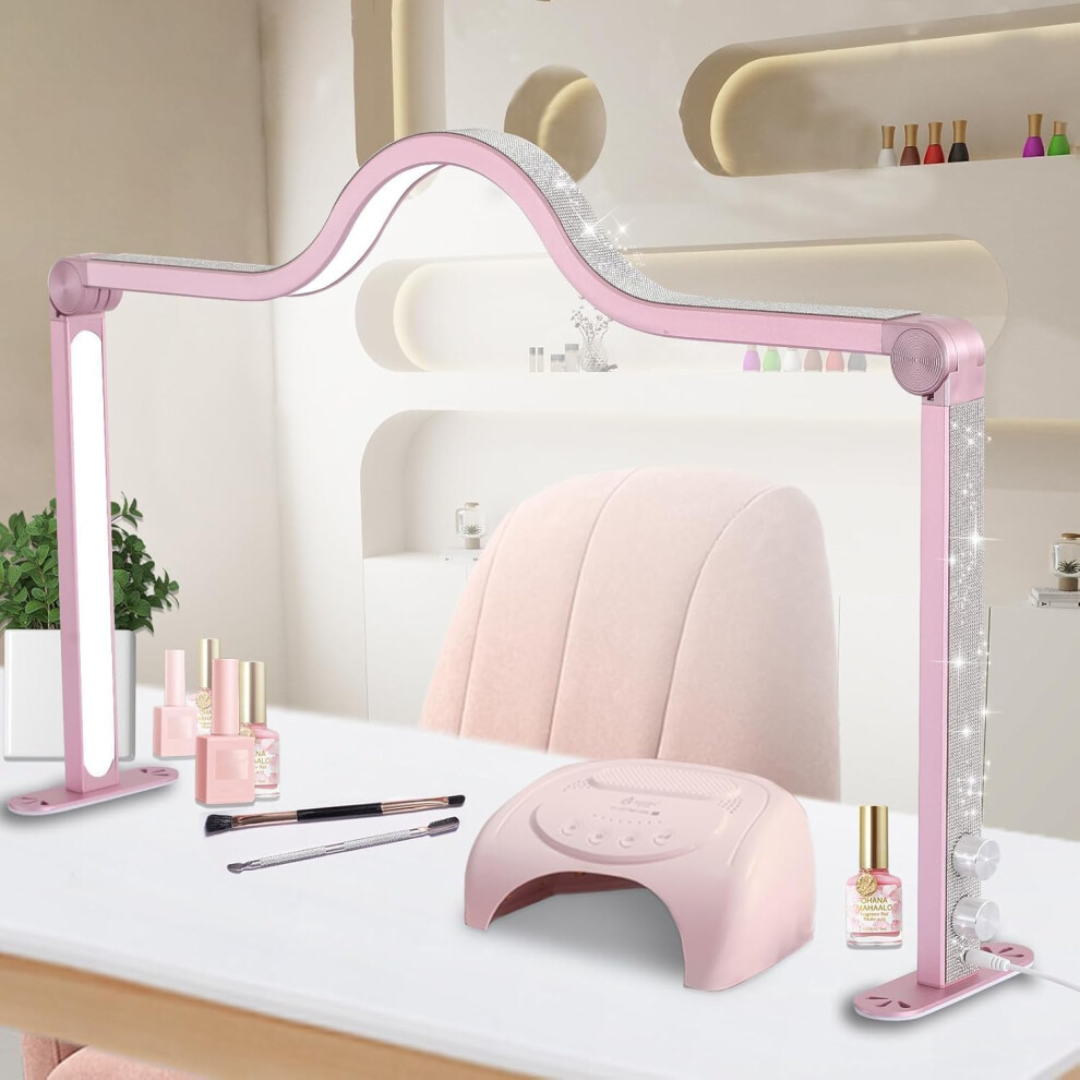 Light Nail Tech Lamp Desk 34-Inch Foldable Led Half Moon For Lash Eyelash Extension, Tattoo, Eyebrows