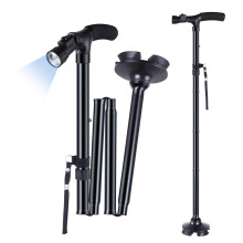Folding Crutches Elbow Crutch Aluminum Alloy 3-Fold Height Adjustable Comfy Handle Black