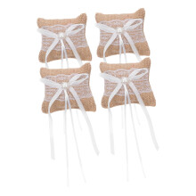 4pcs Rustic Lace Ring Pillow Vintage Burlap Flower Holder Bridal Style For Wedding Ceremony And Proposal