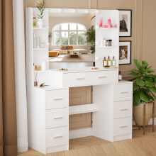 White Vanity Desk &Hollywood Mirror and 7 Drawers