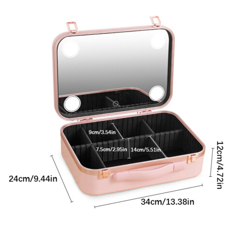 Professional Makeup Case With Adjustable LED Rings-Pink 1