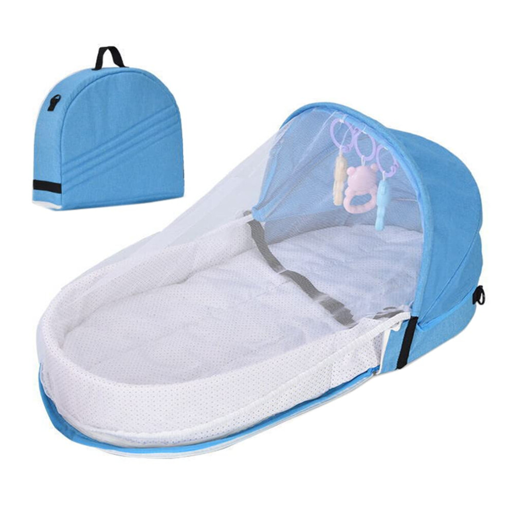 Portable Baby Travel Bed Quick Foldable Bassinet Travel Crib With Mattress Mosquito Net Mommy Bag Blue Nest Pod Cot Bed-image-OPC-PMCGNB2-NEW