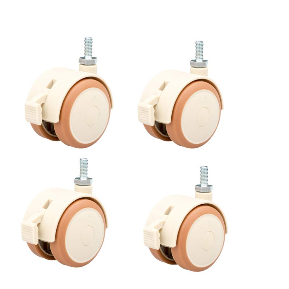 Furniture Casters 2-Inch Pvc Swivel Caster Wheels With M6/M8 Threaded Stem, Silent Wear, For Baby Cot And Furniture, 4 Pcs 9354506448615