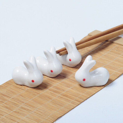 6 Keramik Hase Stäbchenablage Halter Kissen Weiß 1