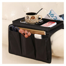 4 Pockets Storage Bag Sofa Armrest Organizer Tray Table Mat Remote Control Holder Model 335 Black
