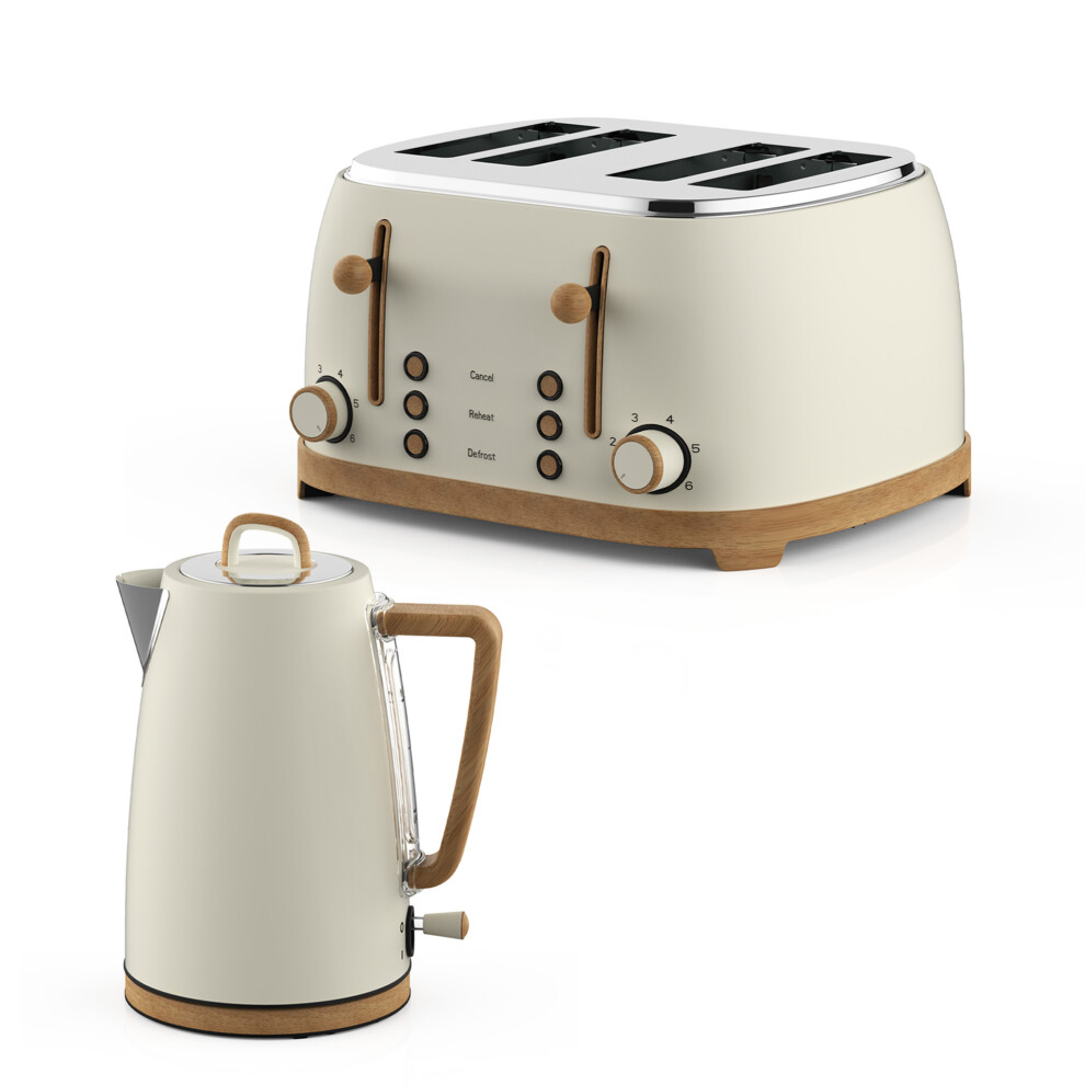 Geepas Unisex Cream Nordiq 3000W Kettle & Toaster Set 4 Slice W/ Wood Accents In - Image 5