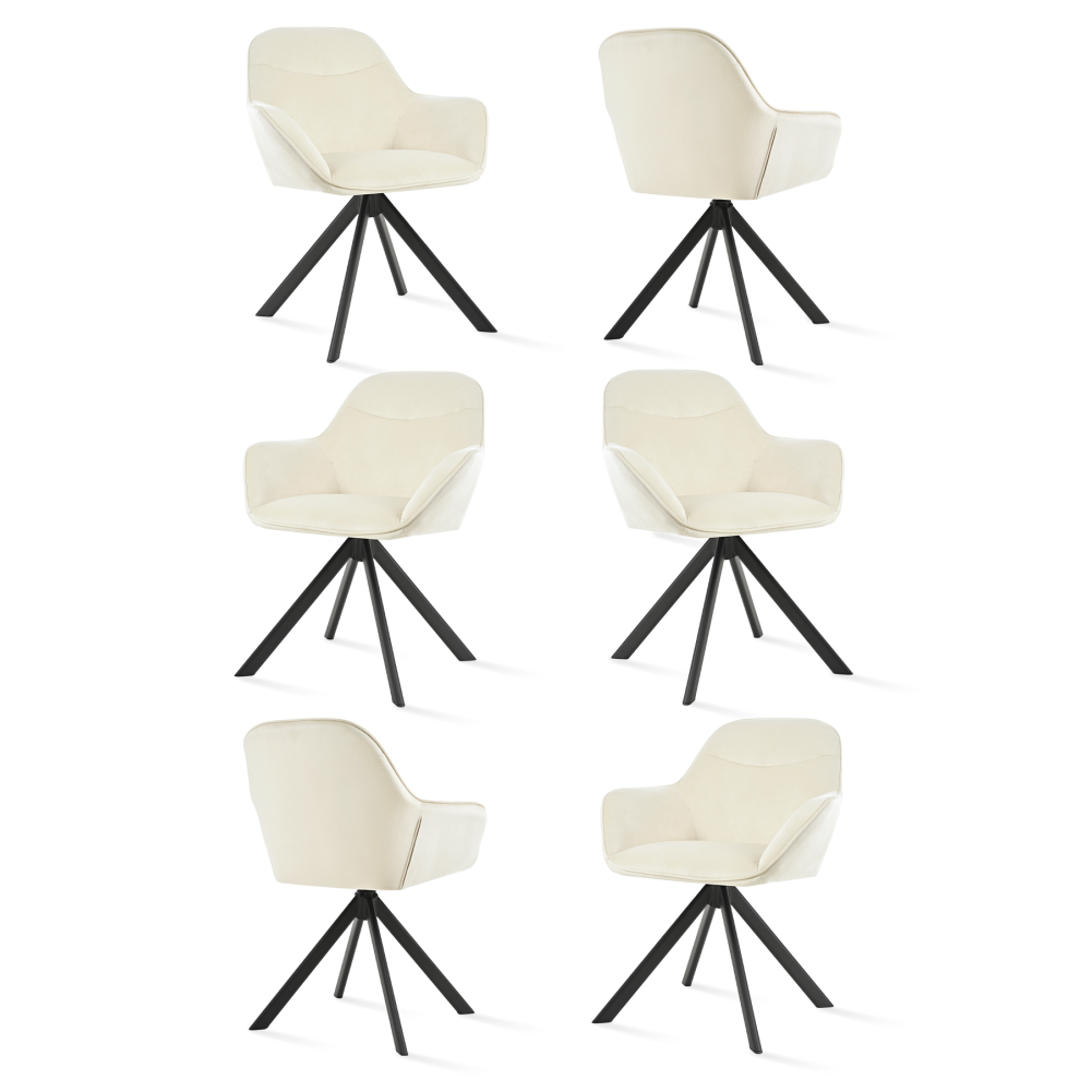 Goeurvant Stylish Smile Curve Upholstered 360Â° Swivel Dining Chairs with Armrests and Metal Legs - Set of 6 - Cream-image-OPC-PMCH2B5-NEW