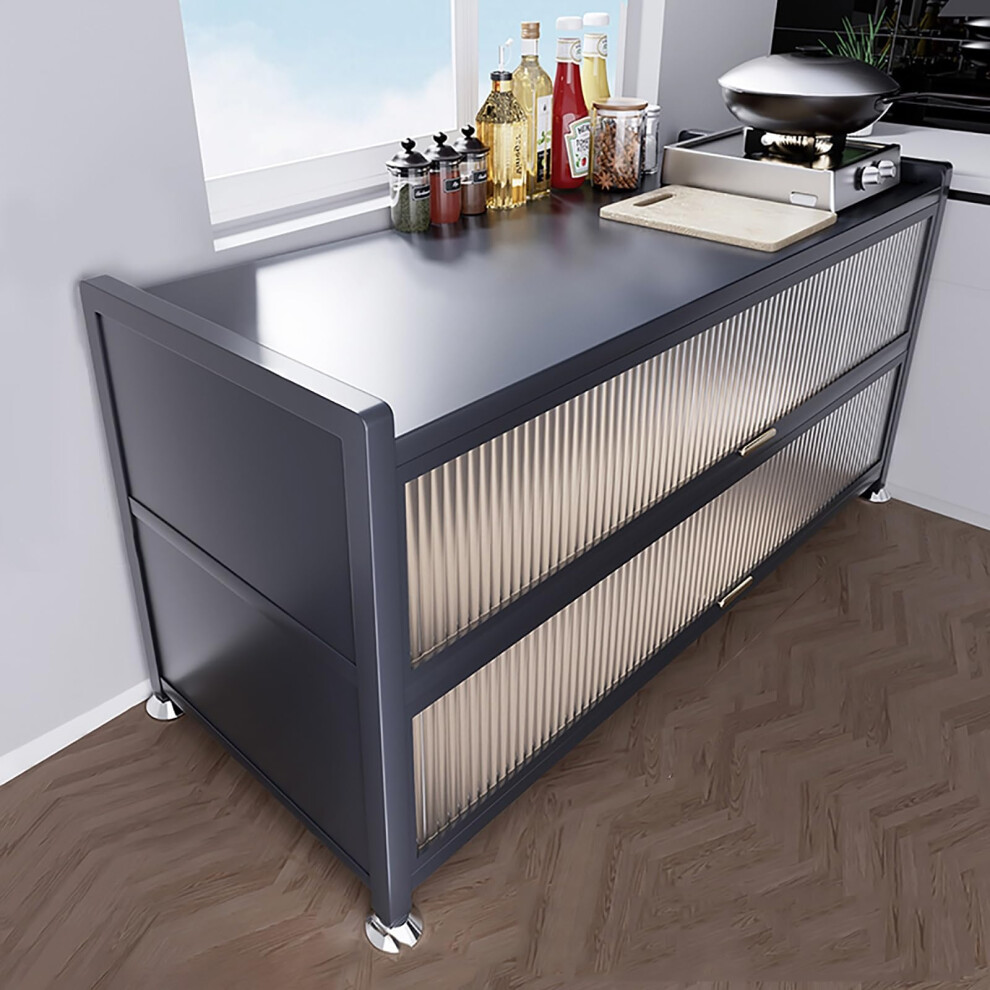 Microwave Storage Stand - Metal Extended Counter, Gray-Black, 100x36x85 CM, Microwave Oven Stand, Kitchen Prep Table-image-OPC-PMCH5NF-NEW