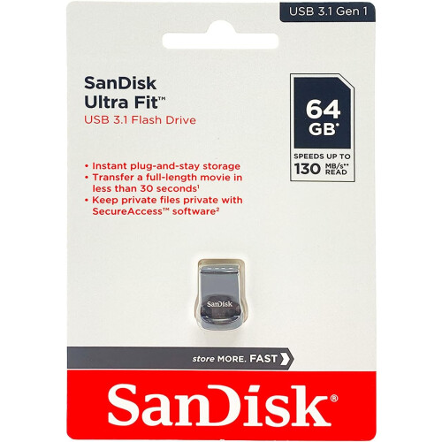 SanDisk SanDisk Ultra Fit 64 GB USB 3.1 Flash Drive, Black