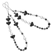 2Pcs Multi Acrylic Beaded Phone Wristlet Heart Charm Lanyard Strap