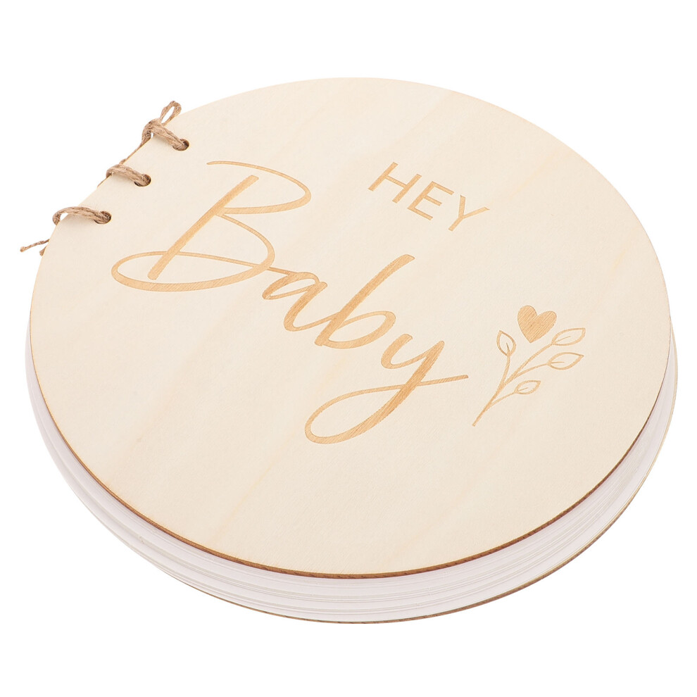 Artibetter Wooden Baby Shower Guest Book Natural Wood Rustic Memory Album