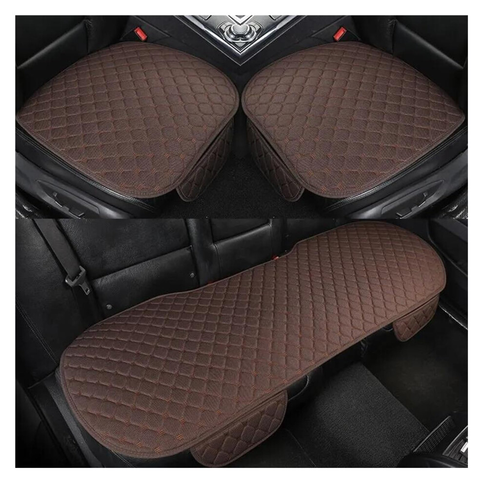 Car Seat Cover Sets Linen Cushions Without Backrest Four Seasons Universal Three-Piece Seat Protectors Brown 9354506451028