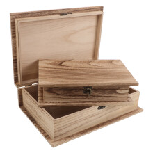 Wooden Book Shaped Keepsake Box With Flip Lid For Cards And Trinkets