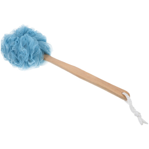 Blue Bath Flower Sponge with Ergonomic Handle Nylon for Shower Use