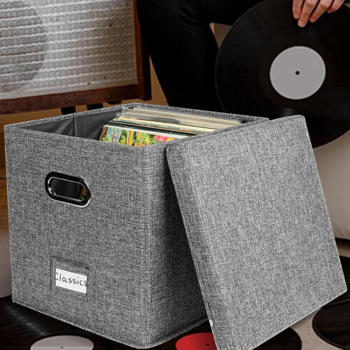 Record Storage Box, Stackable Vinyl Record Storage, Portable Album Organizer, Transparent Label Bag 1