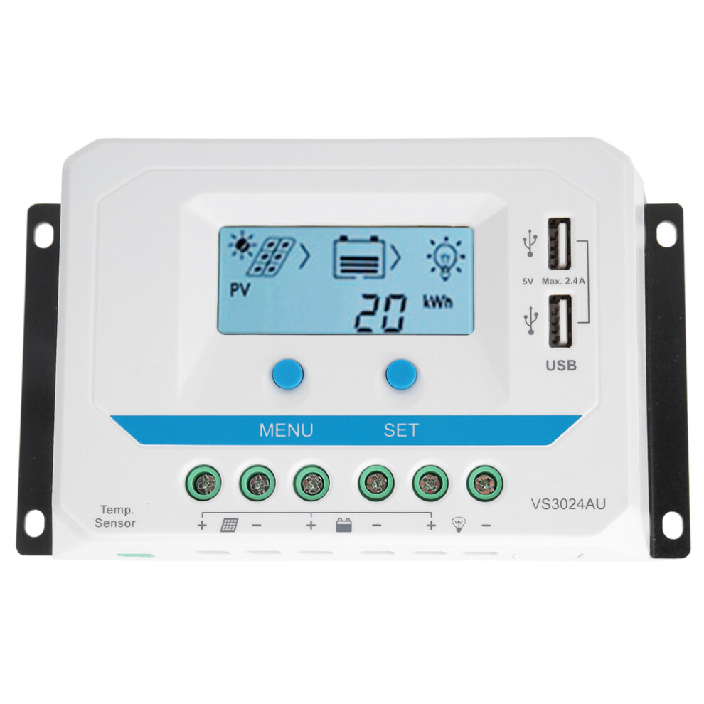 (Vs1024au) 10A/20A/30A Solar Charge Controller 12V/24V Pwm Lcd Dual Usb 610830933937
