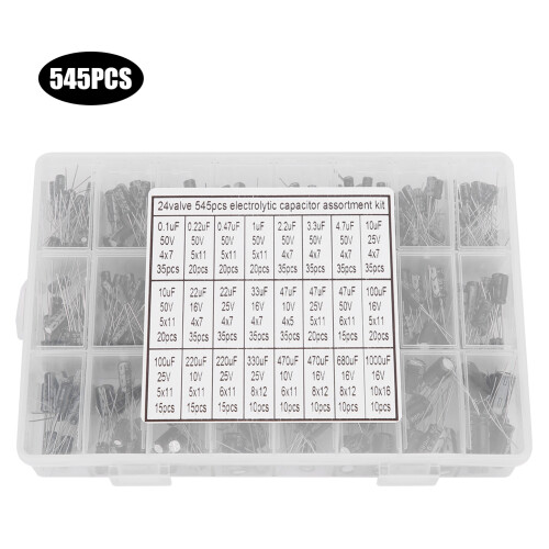 545-teiliges Kondensator-Set: 24 Typen, 0.1uF-1000uF