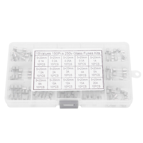 150 Stk Glas-Sicherungskit 0.1-20A 5x20mm mit Box 2