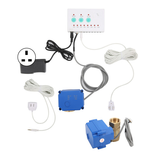 (UK Plug) Wasserleck-Sensor mit Doppelventil und Alarmsignal
