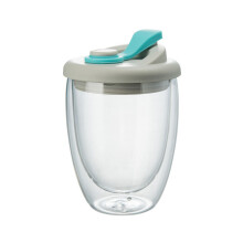 Tasse en verre de lait isolée à-couvercle bleu foncé 250ML