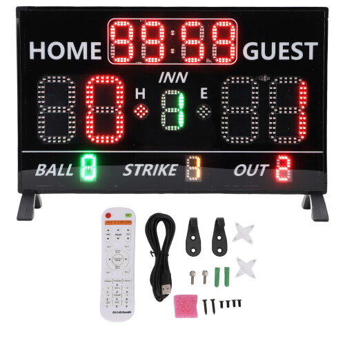 12-Digit LED Baseball Scoreboard Remote Adjustable Brightness
